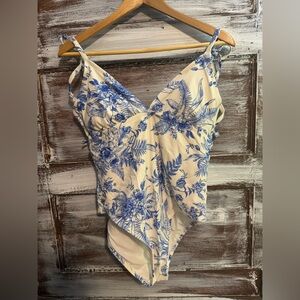 Kona Sol Blue and White One Piece Swimsuit